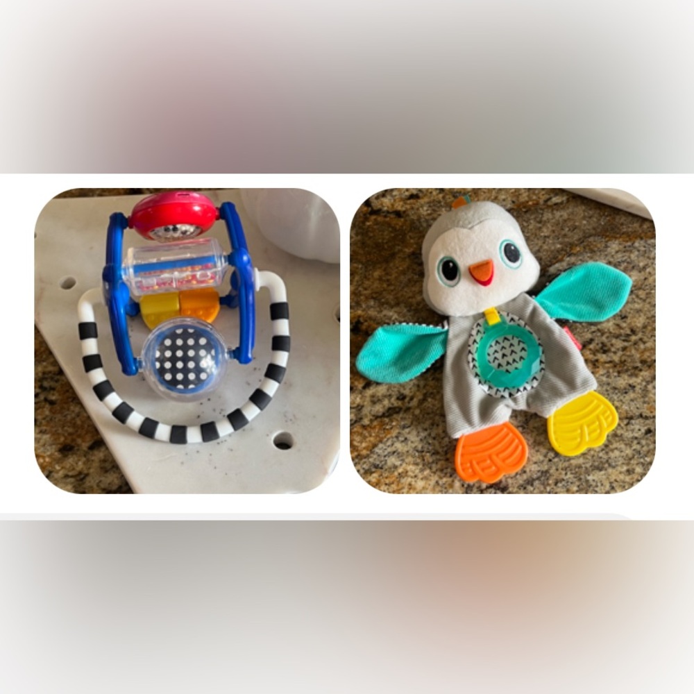 Baby Sensory Toy Bundle: Rattle & Penguin Teether